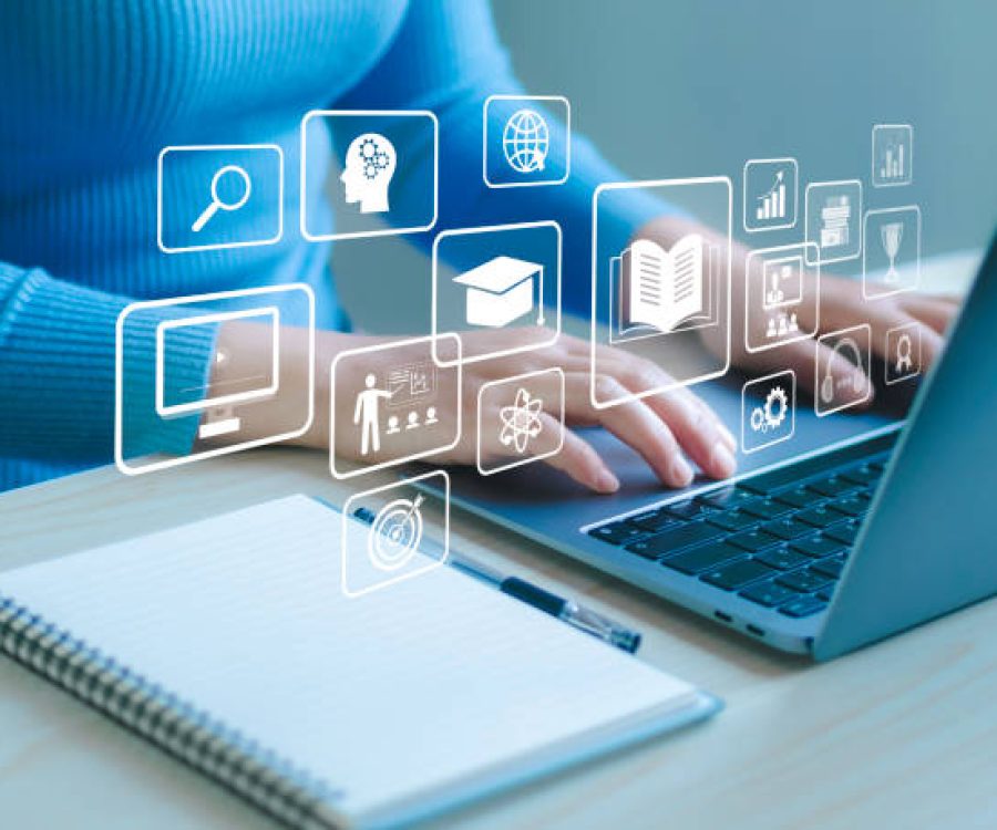 e-learning education internet lessons and online learning with webinars, video tutorials, personal development and professional qualifications. Digital courses to develop new skills